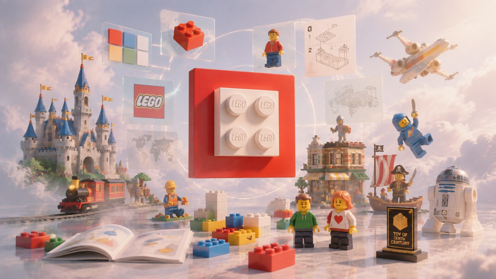 LEGO branding with bold red logo, brick identity, and a global system of play built around coherence.