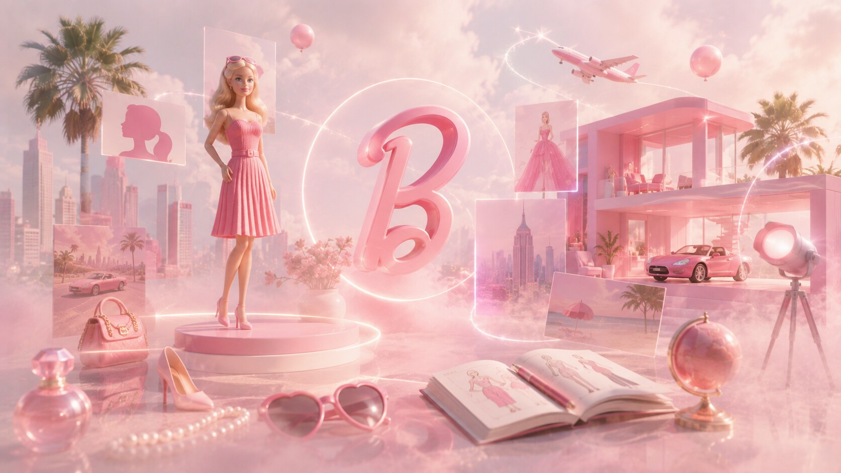 Barbie branding with pink script logo, lifestyle storytelling, and long-term identity built around aspiration and reinvention.