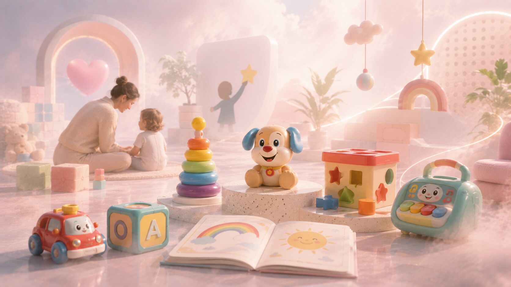 Fisher-Price branding with friendly wordmark, early-childhood trust, and durable educational play cues.