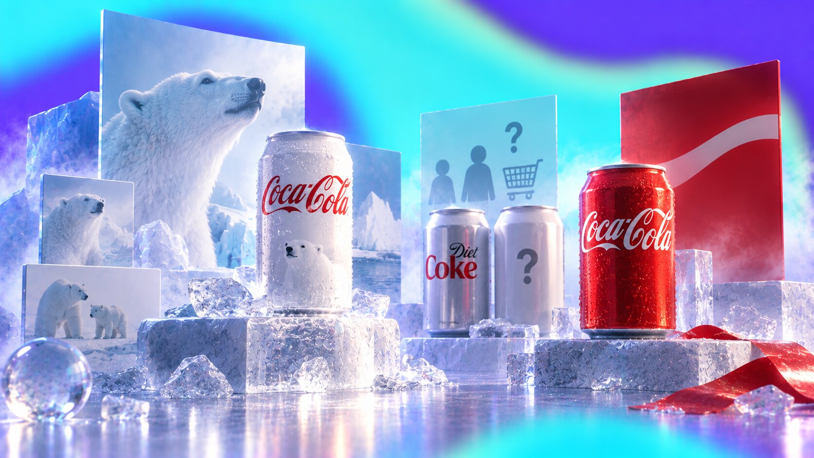 Coca-Cola white Arctic Home can lesson showing how changing a distinctive red packaging asset can create product confusion.