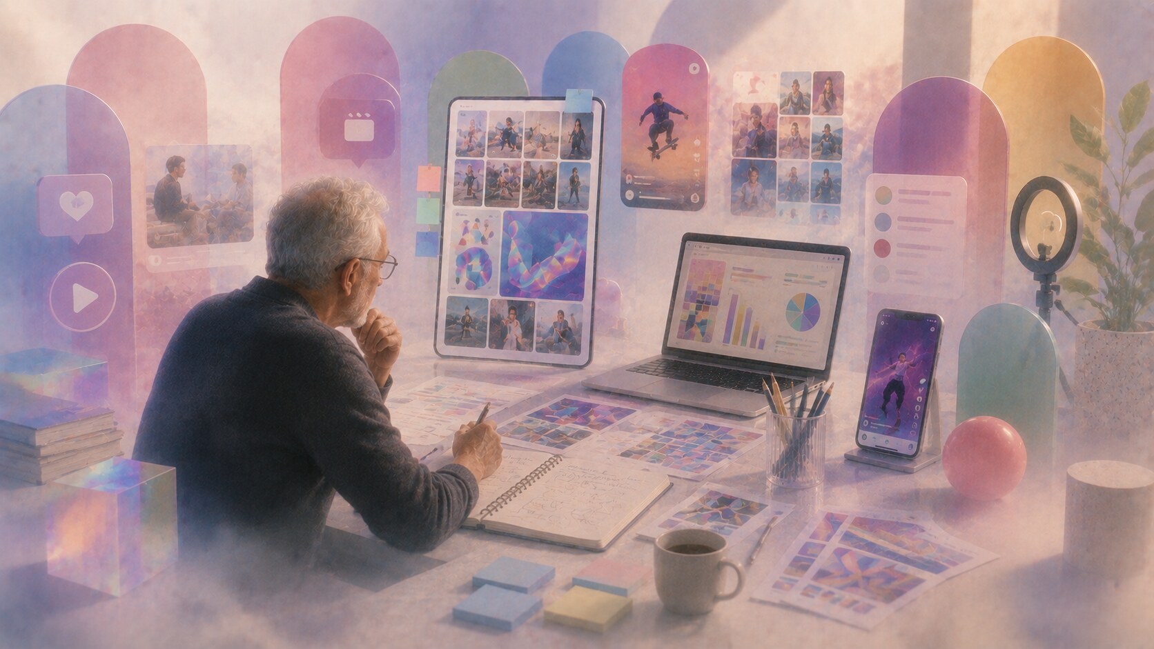 Older designer studying Gen Z and younger culture through social platforms, creator ecosystems, screenshots, comments, and participatory brand behavior.