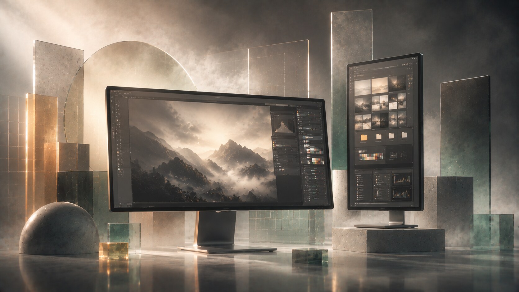 Comparison of 24-inch, 27-inch, and 32-inch displays for graphic design desk setups.