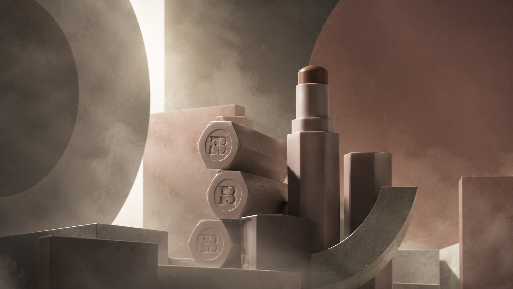Fenty Beauty Match Stix packaging with geometric form and modular stick language.