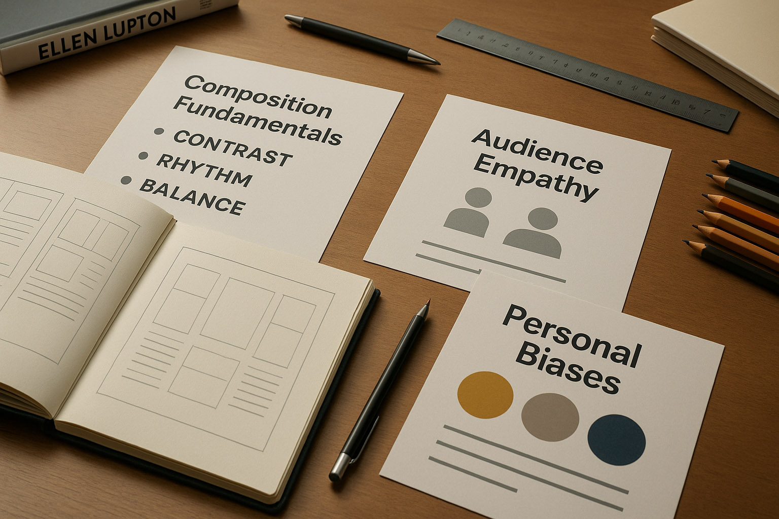 Grid sketches and layout studies highlighting enduring composition fundamentals.