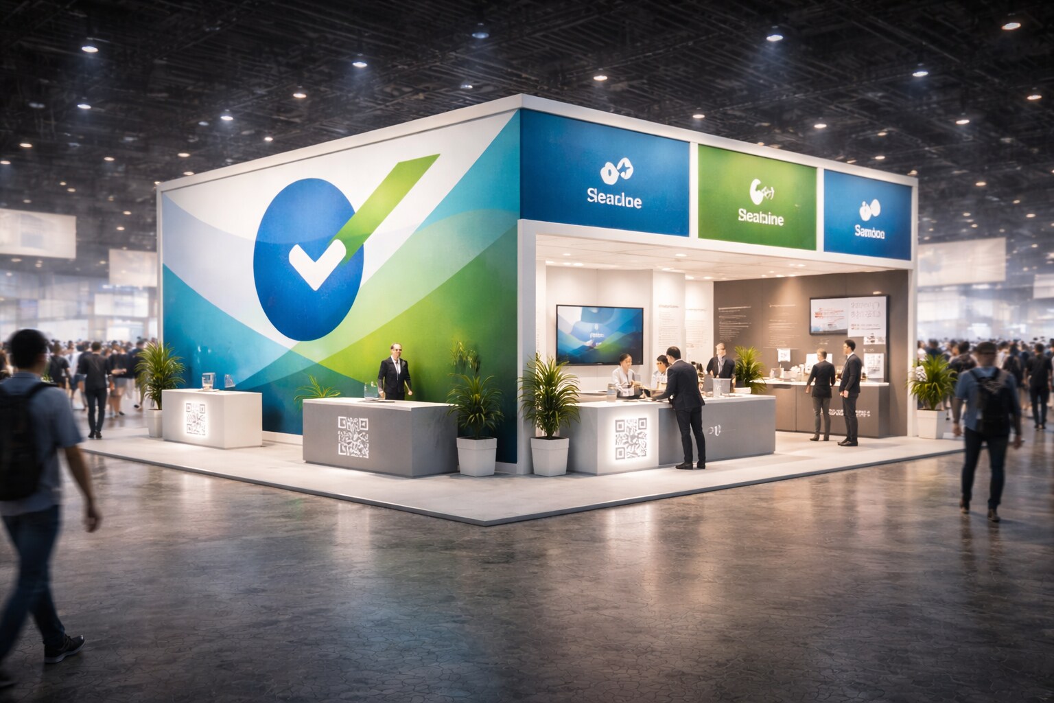 Successful booth graphics: one claim, one proof, and strong brand codes.