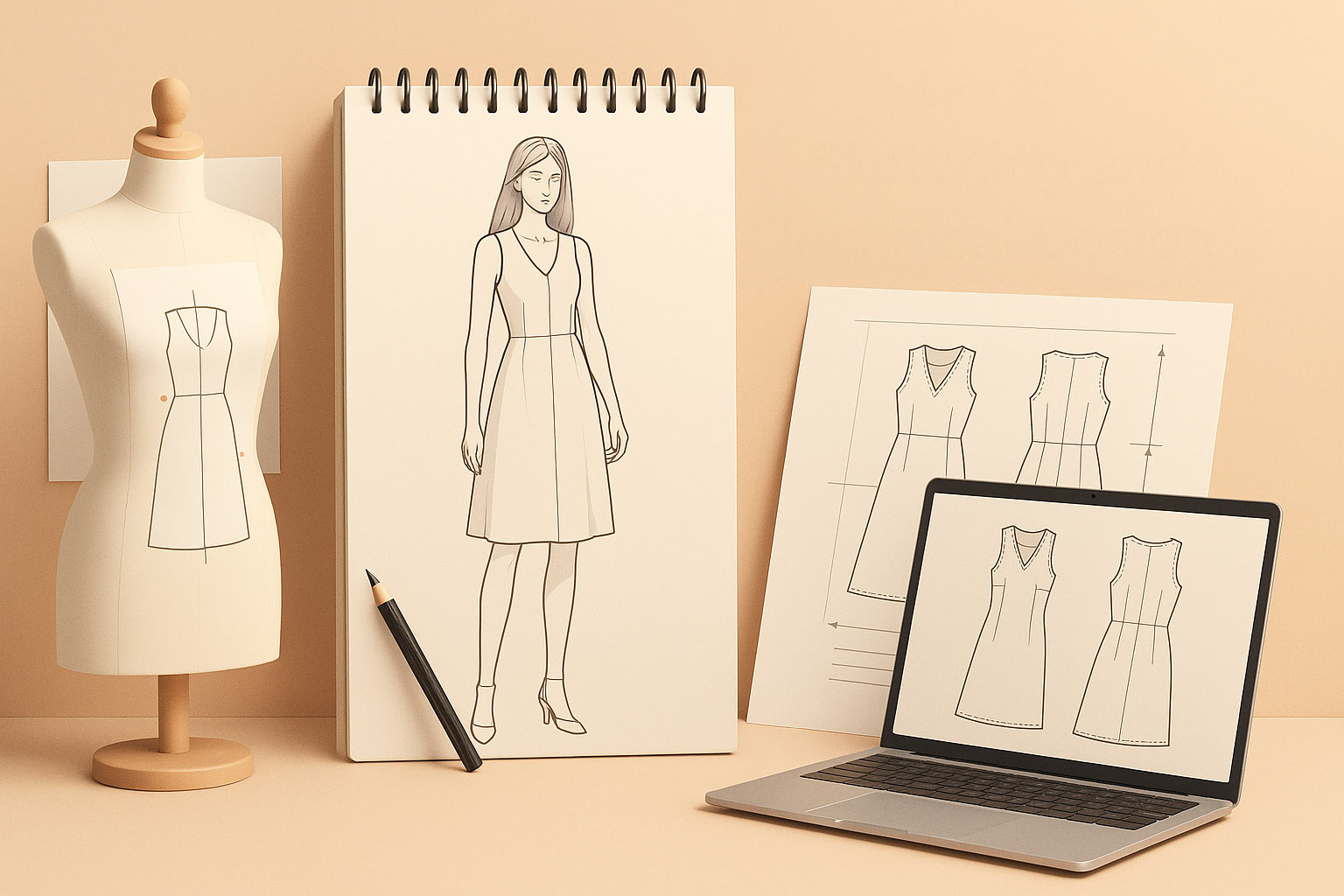 Fashion design process - Sketching and Technical Design