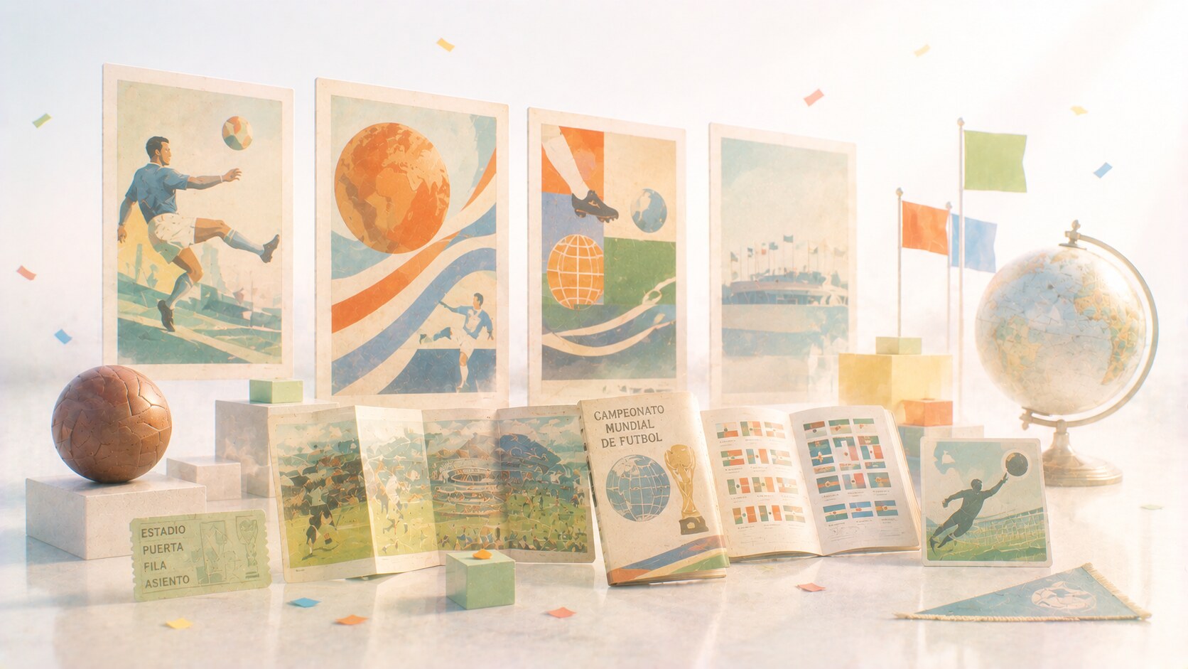 Early FIFA World Cup visual culture showing poster-led promotion, simple emblems, and pre-system tournament graphics.