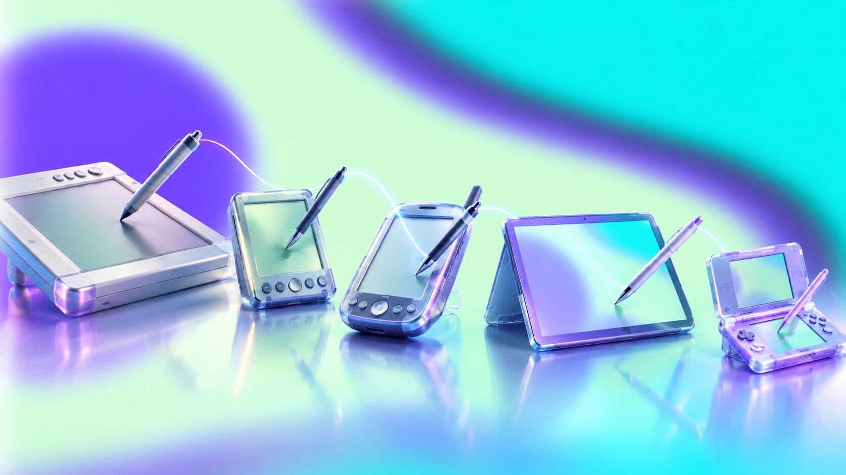 Stylus interface era represented by the GRiDPad, IBM Simon, Palm handheld, Windows Tablet PC and Nintendo DS.