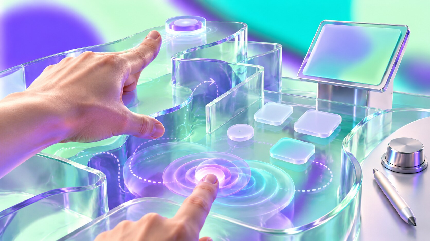 Touchscreen usability problems including hidden gestures, accidental taps, inaccessible kiosks, thumb reach and on-screen keyboard limitations.
