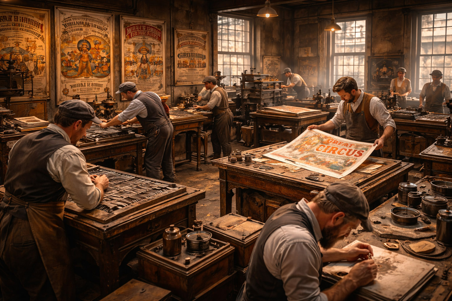 19th-century printing workshop and production tools