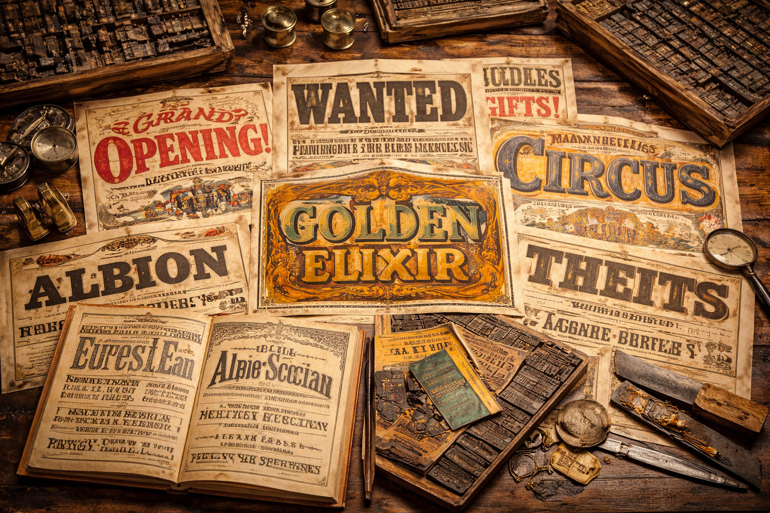 Victorian typography with decorative and display styles