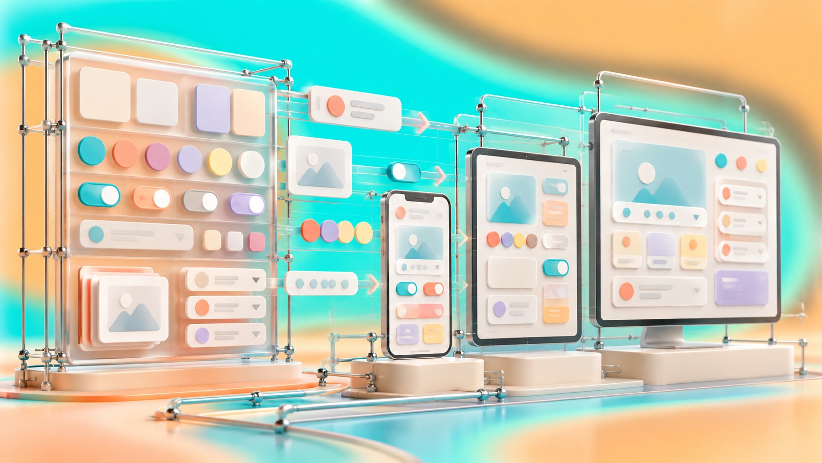 Responsive websites and mobile interfaces built from reusable design-system components across phones, tablets and desktop screens.