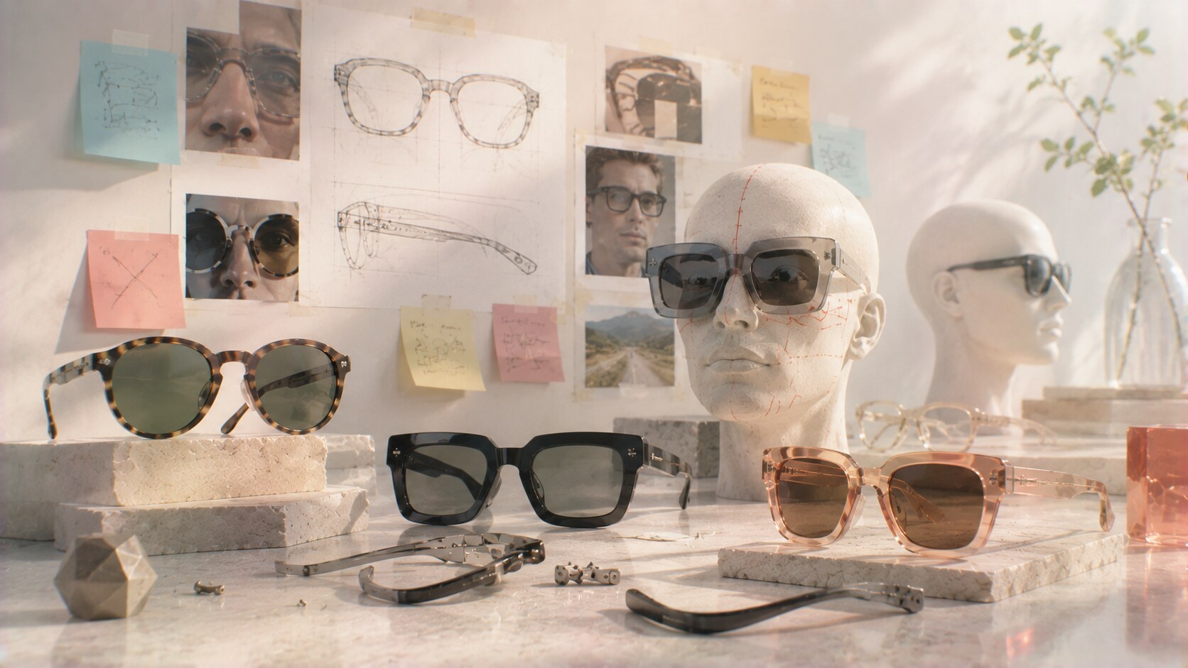 Common sunglasses design failures including poor fit, weak hinges, over-styled proportions, and unrealistic production details.