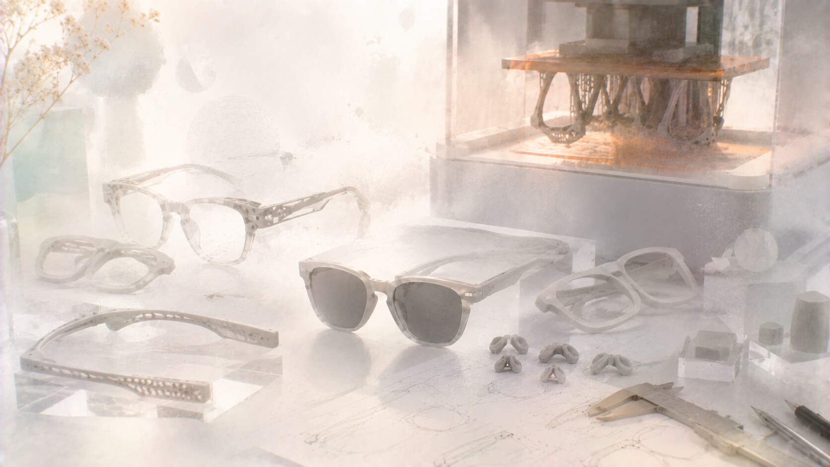 3D printed sunglasses prototypes showing faster iteration, fit testing, and shape validation in modern eyewear design.