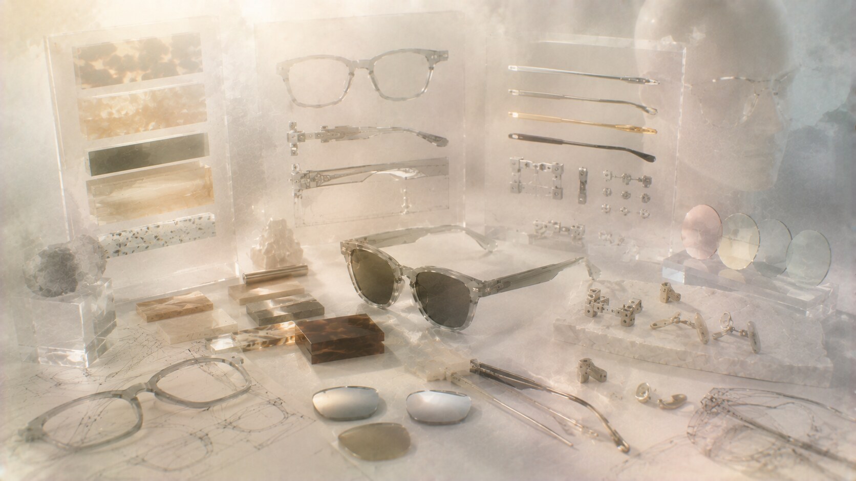 Eyewear material choices including acetate, metal, performance polymers, and lens coatings that shape both style and production.