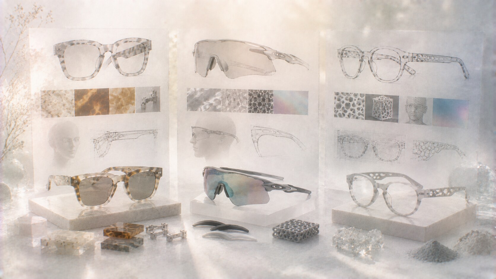 Comparison of luxury, sport, and custom eyewear design processes with different priorities in style, fit, and production.