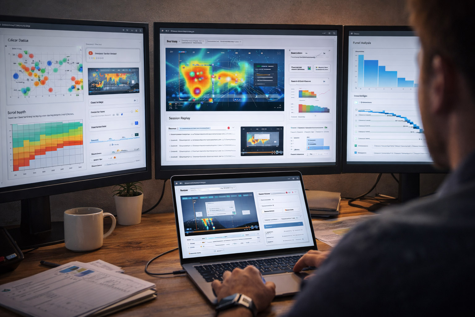 Heatmap analytics showing clicks, scroll depth, and cursor movement