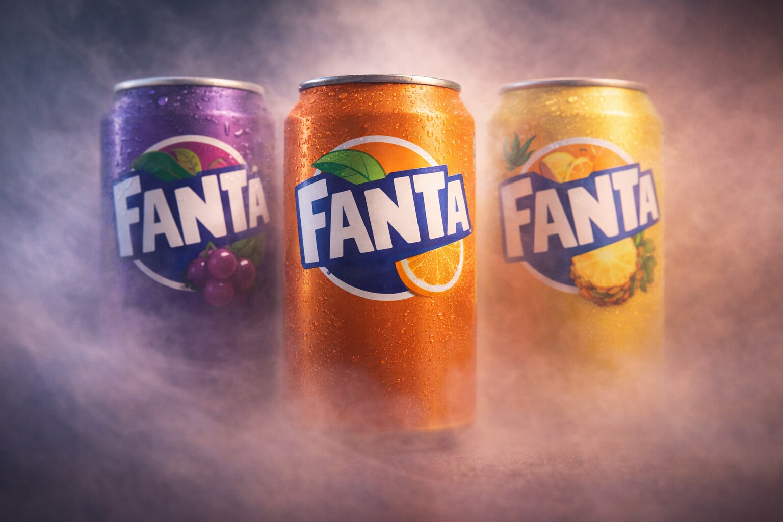 Fanta packaging uses bright color and playful shape language to communicate flavor before reading.