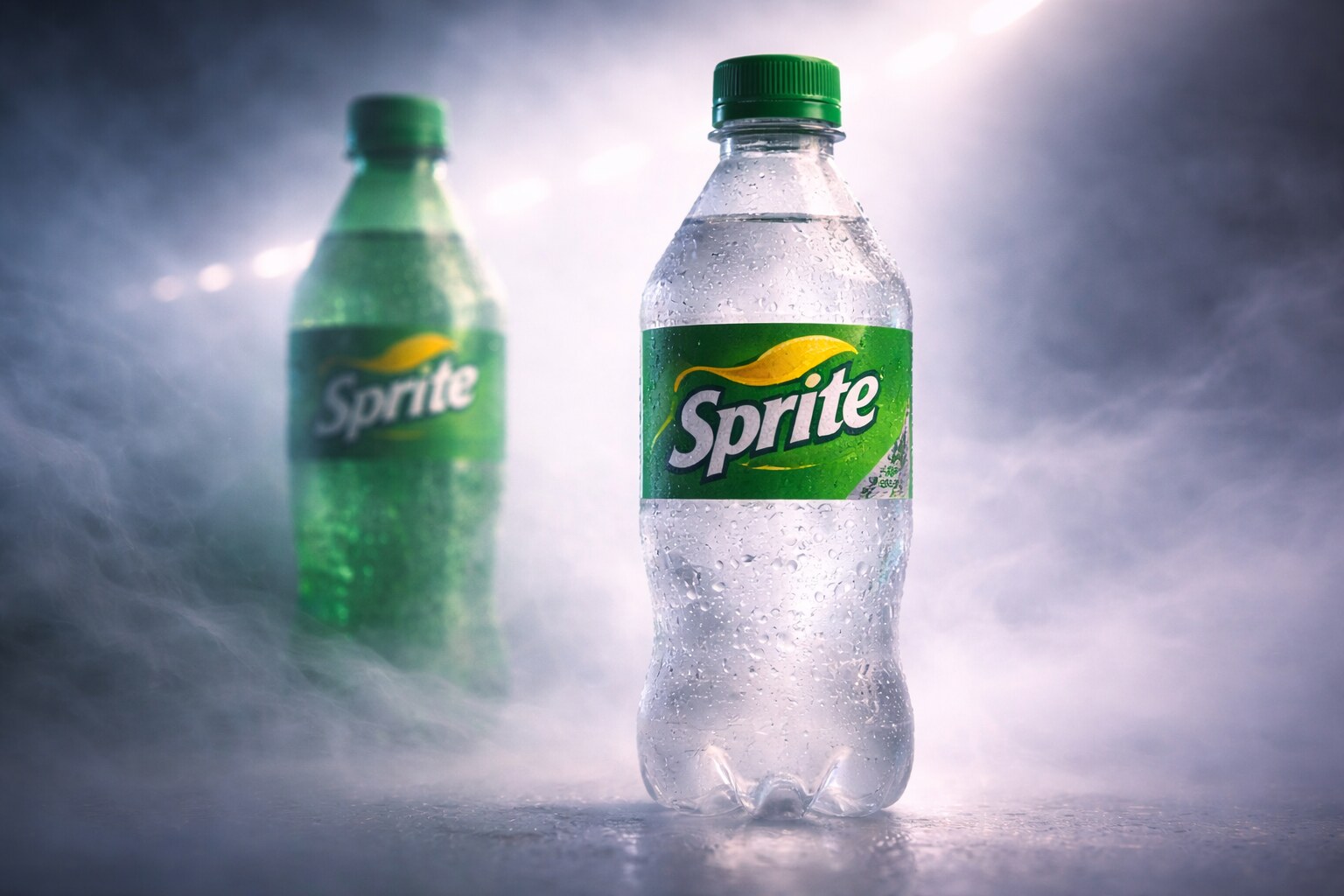 Sprite packaging shows the tension between a famous green brand code and clear recyclable bottle design.