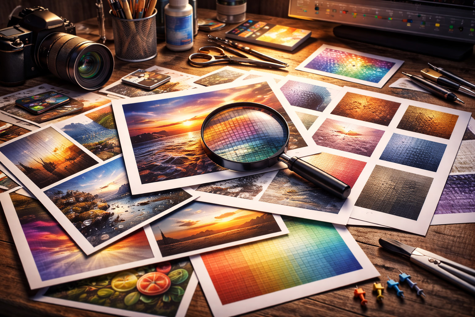 Bitmap-heavy UI with realistic textures and shadows