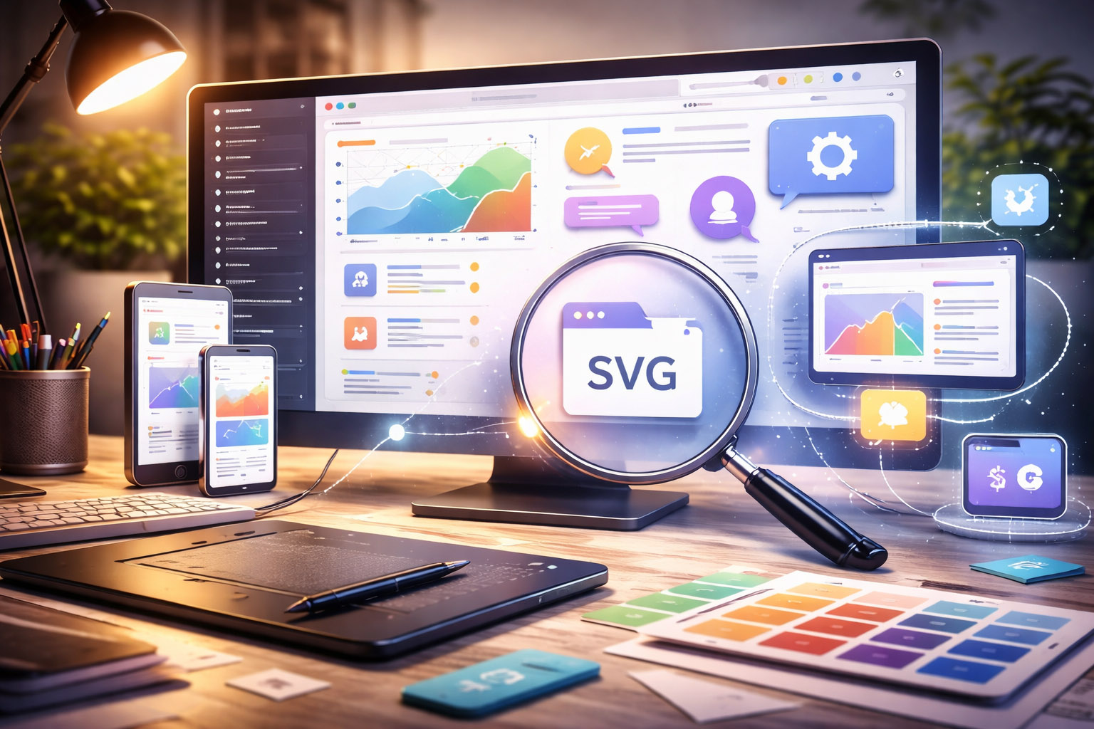 SVG-based vector icons and shapes in a scalable UI system