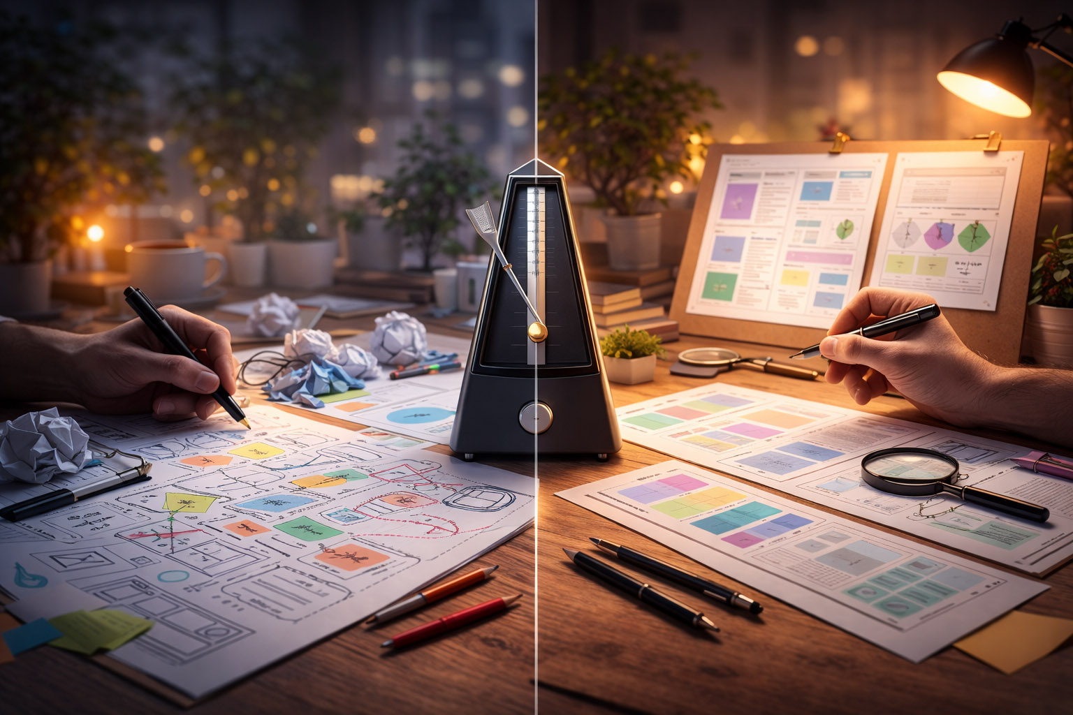 Abstract diagram of two modes: idea generation and idea evaluation