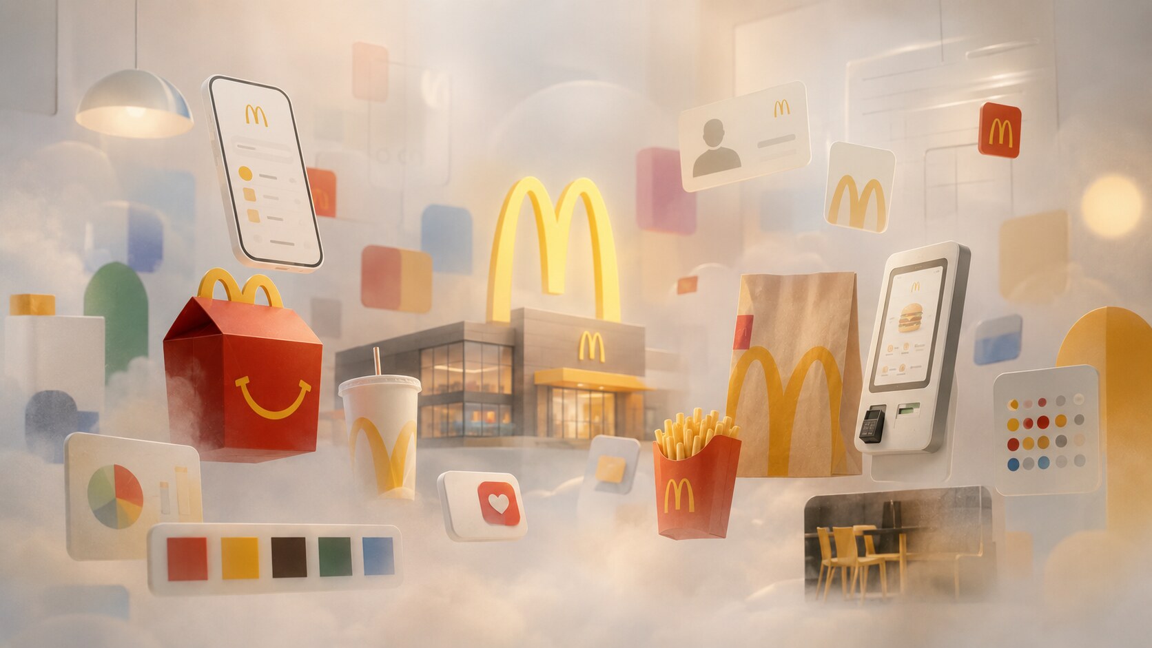 McDonald's modern brand identity system with Golden Arches-inspired typography, digital loyalty design, Happy Meal identity, and global toolkit.