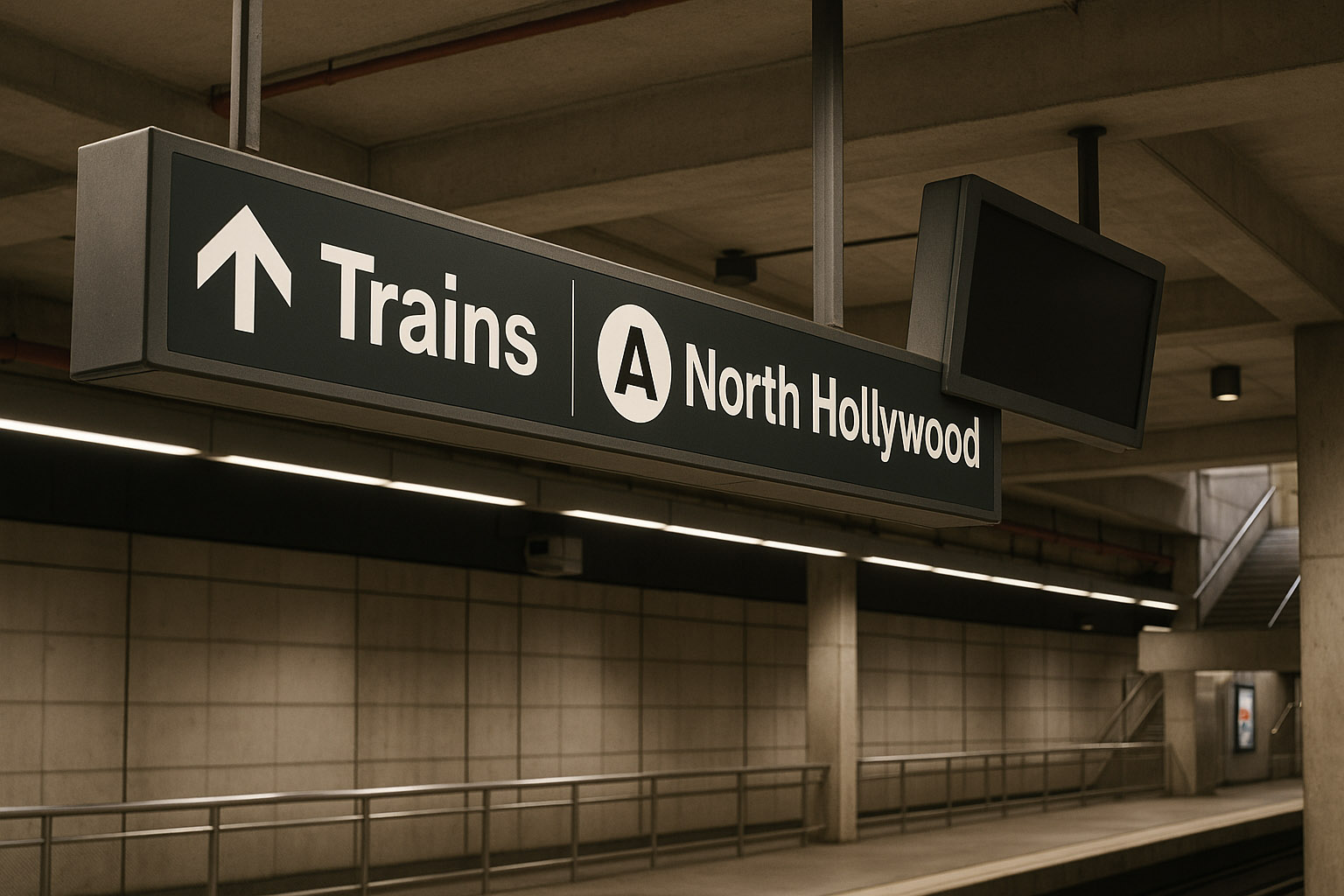 Example of sparse metro wayfinding with limited signage near key decision points