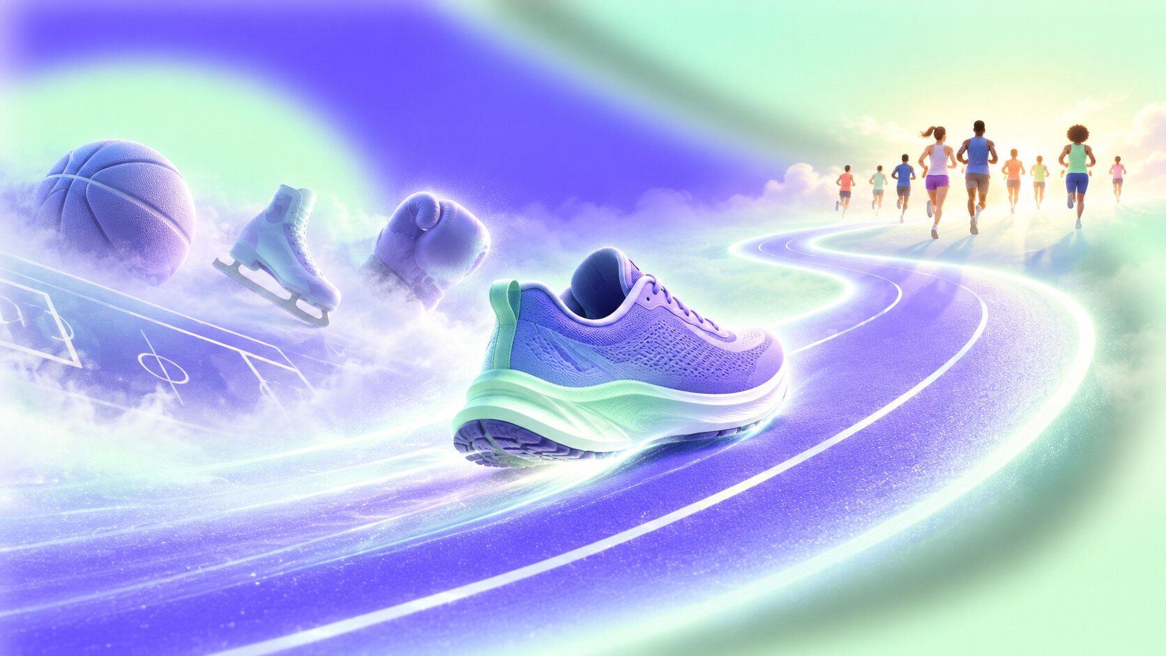 Brooks brand evolution from early athletic footwear to the blue motion logo, Run Happy graphics and modern Ghost running shoes.