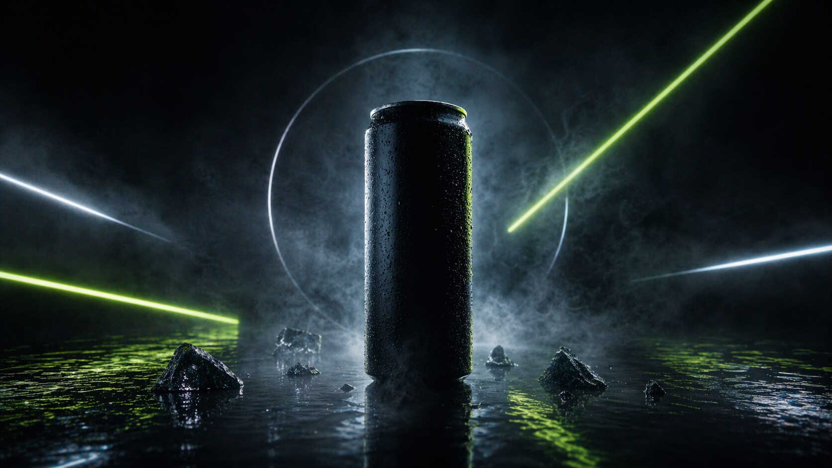 Energy drink packaging sells identity and expected effect before taste, using visual codes like neon, metal, black fields, and large symbols.