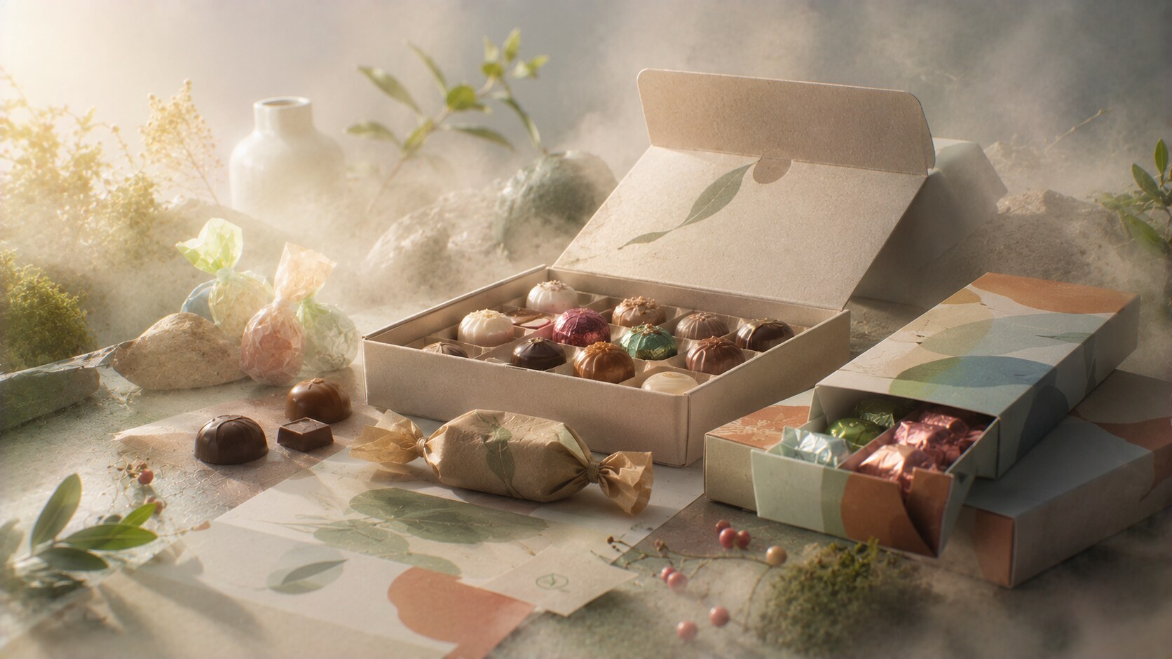 Future direction of bonbon packaging with recyclable materials, cleaner graphics, better structure, and more honest premium signaling.