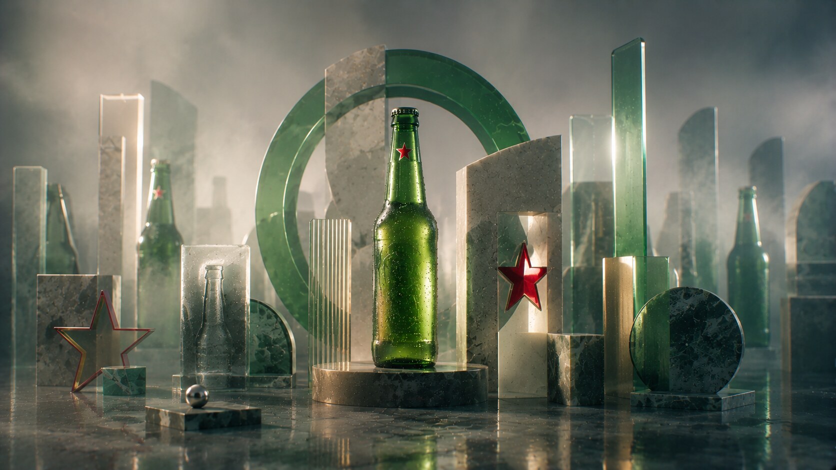 Guinness bottle and can packaging centered on the harp symbol and dark stout atmosphere.