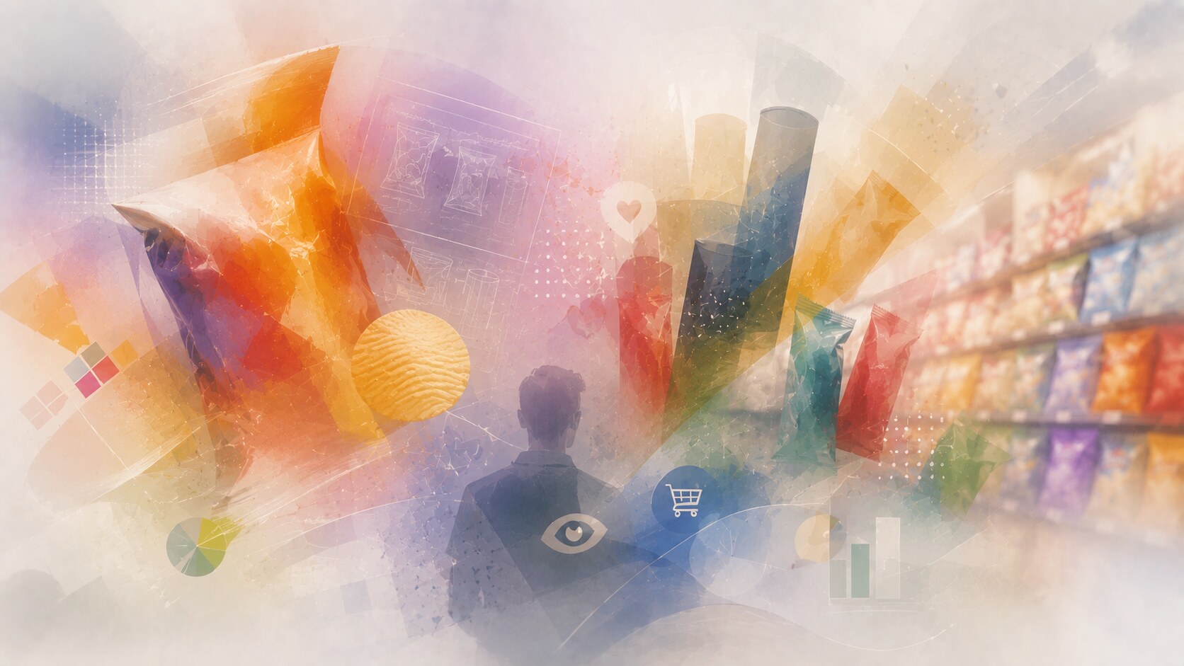 Overview of snack packaging with bright bags, canisters, mascots, and shelf-driven graphic design across major chips brands.