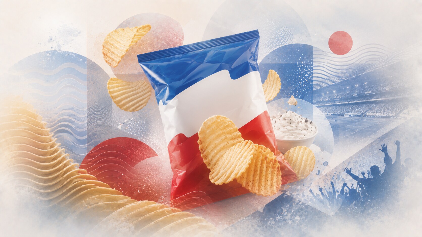Ruffles packaging with wave-like logo, ridge cues, and sport-linked shelf identity.