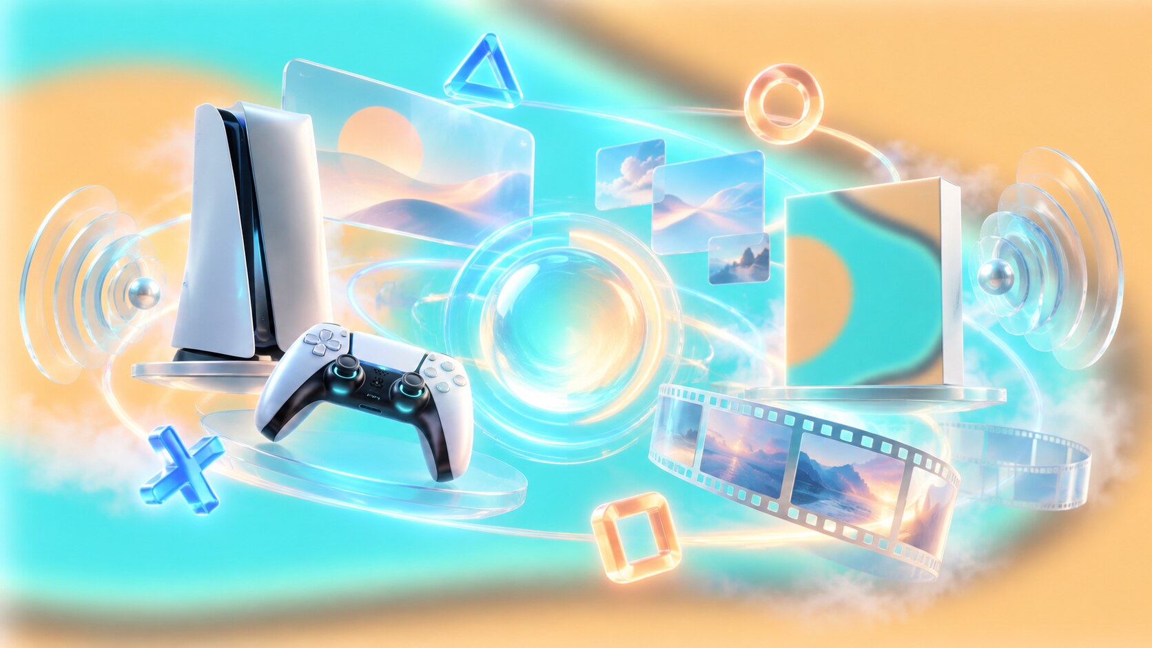 PlayStation brand system combining console interface, startup animation, PlayStation Studios ident, packaging, campaigns and symbol graphics.