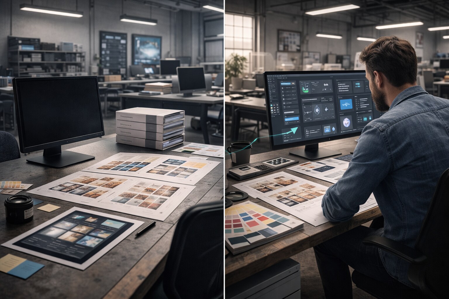 Curator-style designer choosing between options
