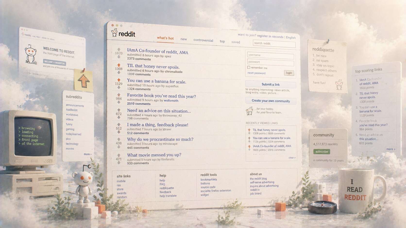 Old Reddit interface style with dense text, minimal ornament, and high-speed information scanning.