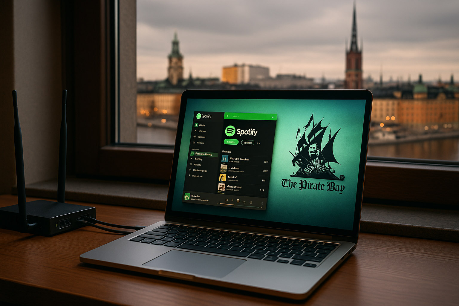 Screenshot-style illustration of early Spotify desktop UI inspired by traditional media players like iTunes and Winamp.
