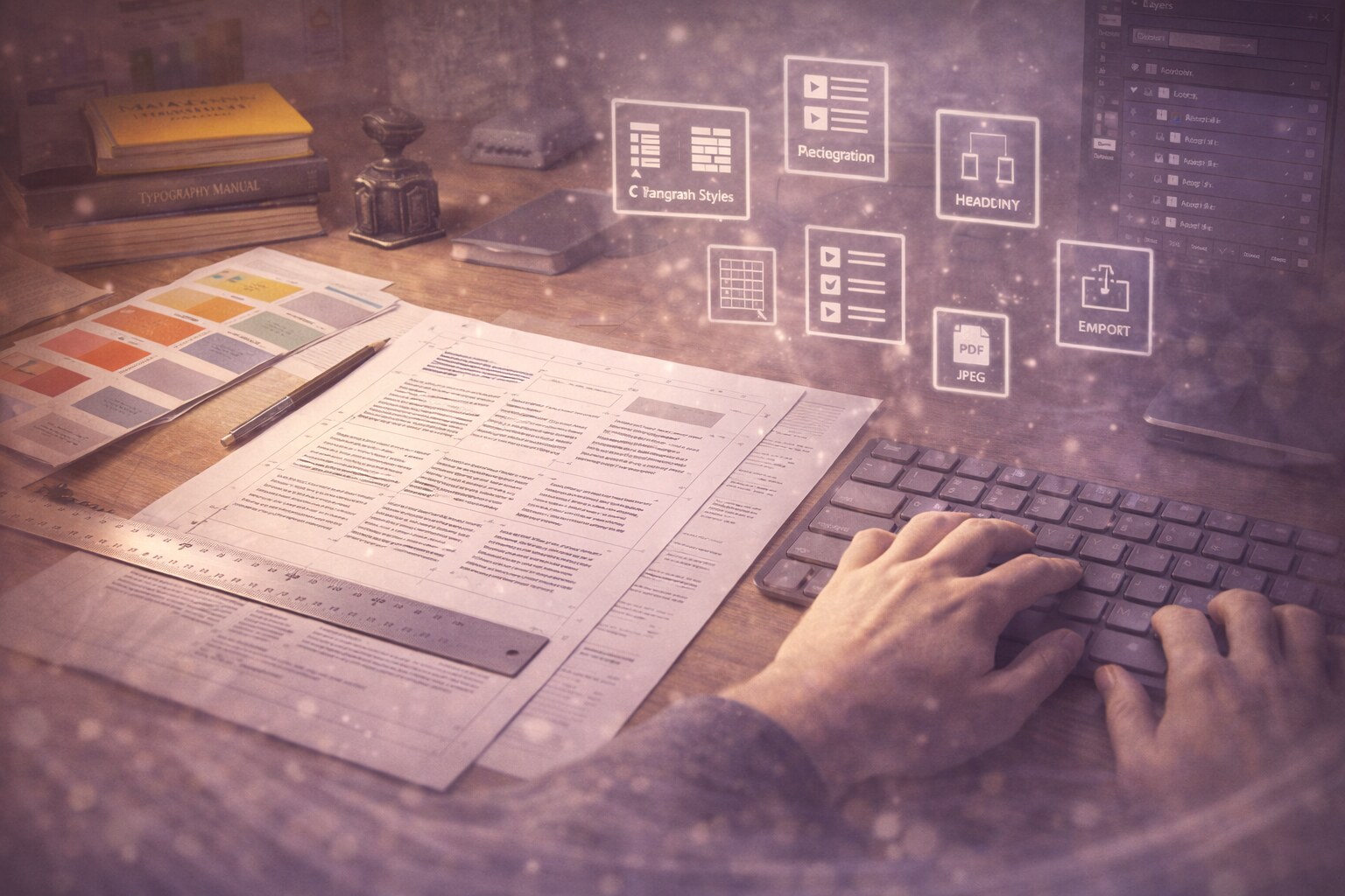 Print studies, grid sketches, and editorial structure.