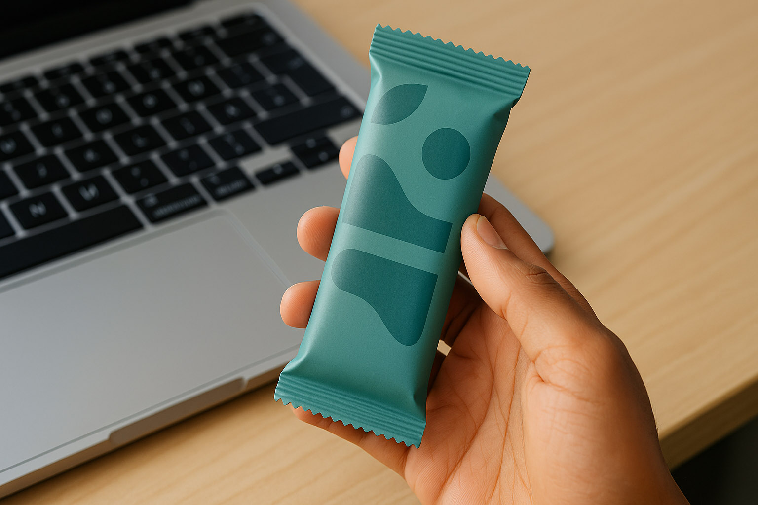 Hands holding branded products in everyday environments like gyms, desks, and kitchens, highlighting real-world branding codes.