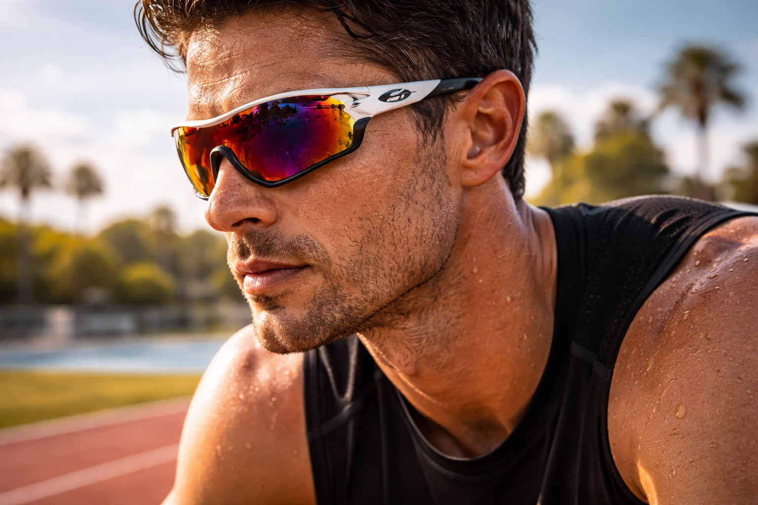 Sports eyewear and accessories with a recognizable icon logo mark