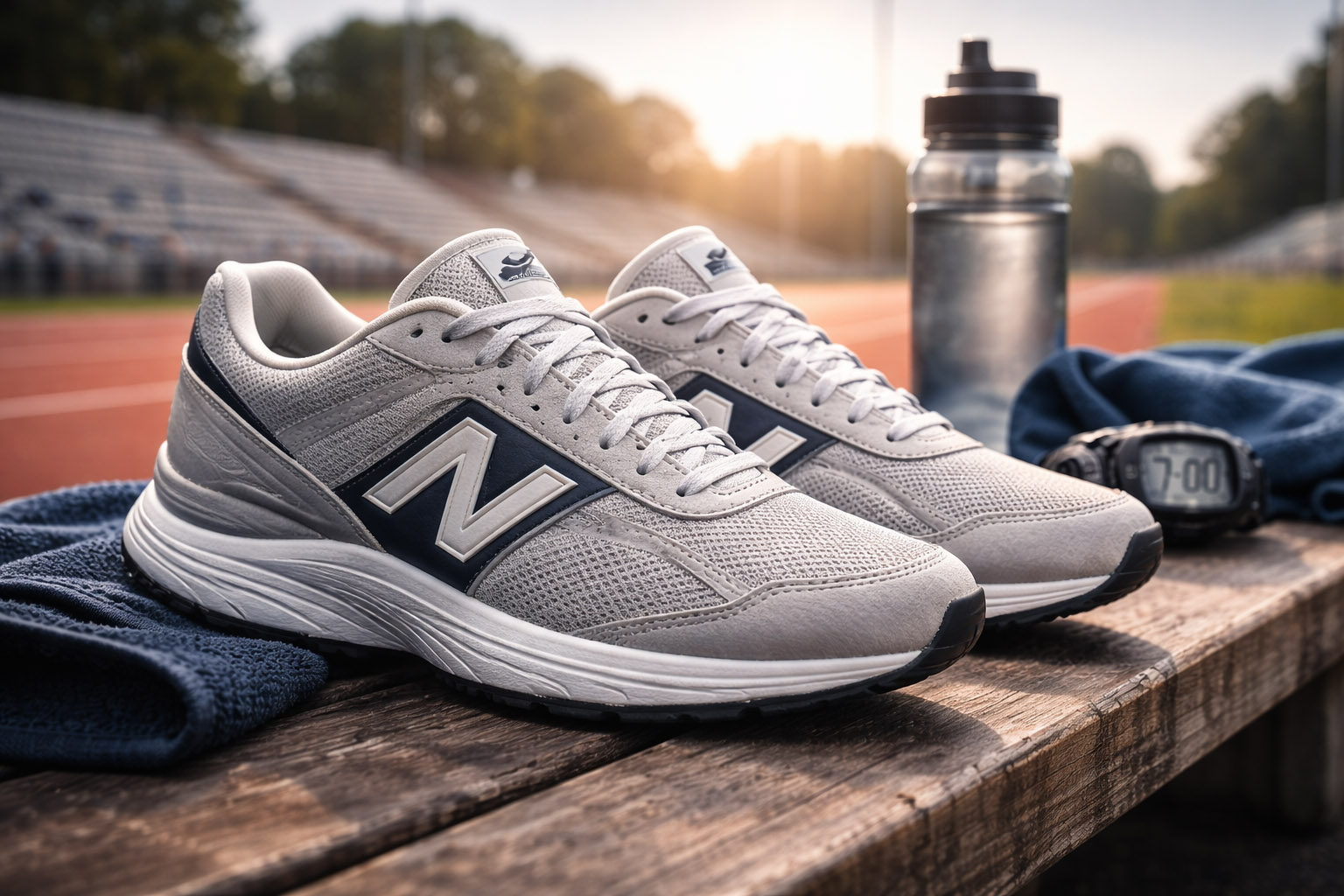 New Balance NB monogram with speed lines on running shoes