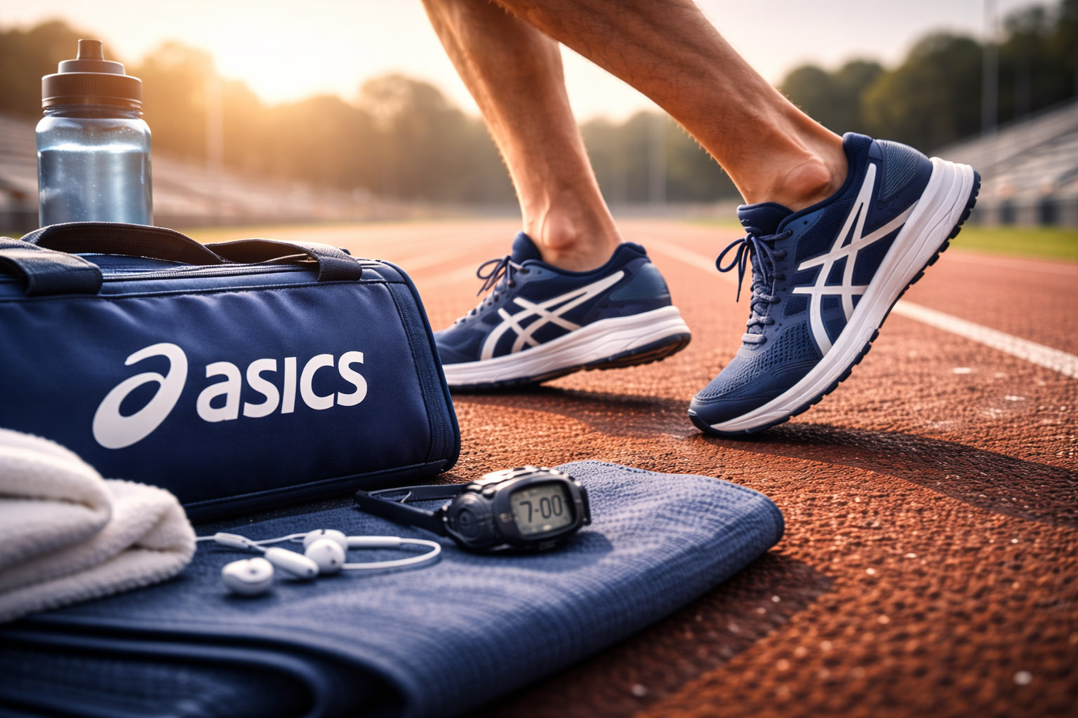 ASICS wordmark and swirl logo associated with running performance