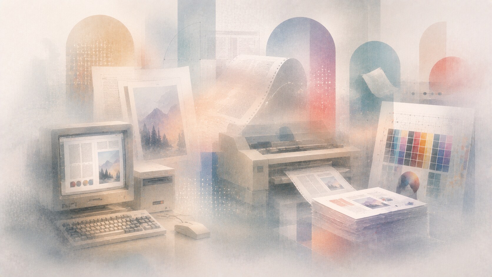 Adobe PostScript era showing print technology, early desktop publishing, and the foundation of Adobe’s professional design credibility.