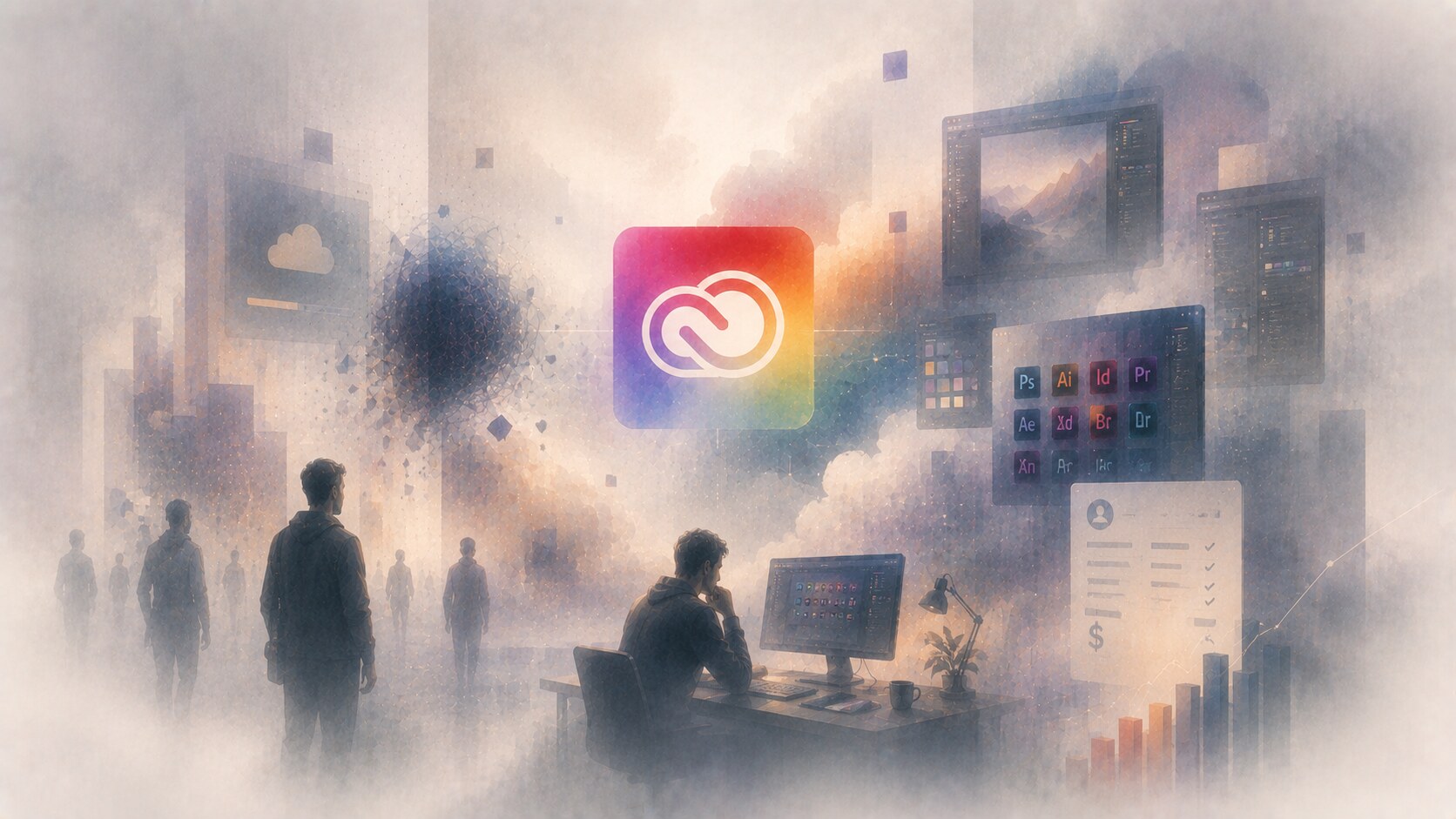 Adobe 2020 brand identity refresh with updated logo, Creative Cloud gradient, and clearer app icon system.