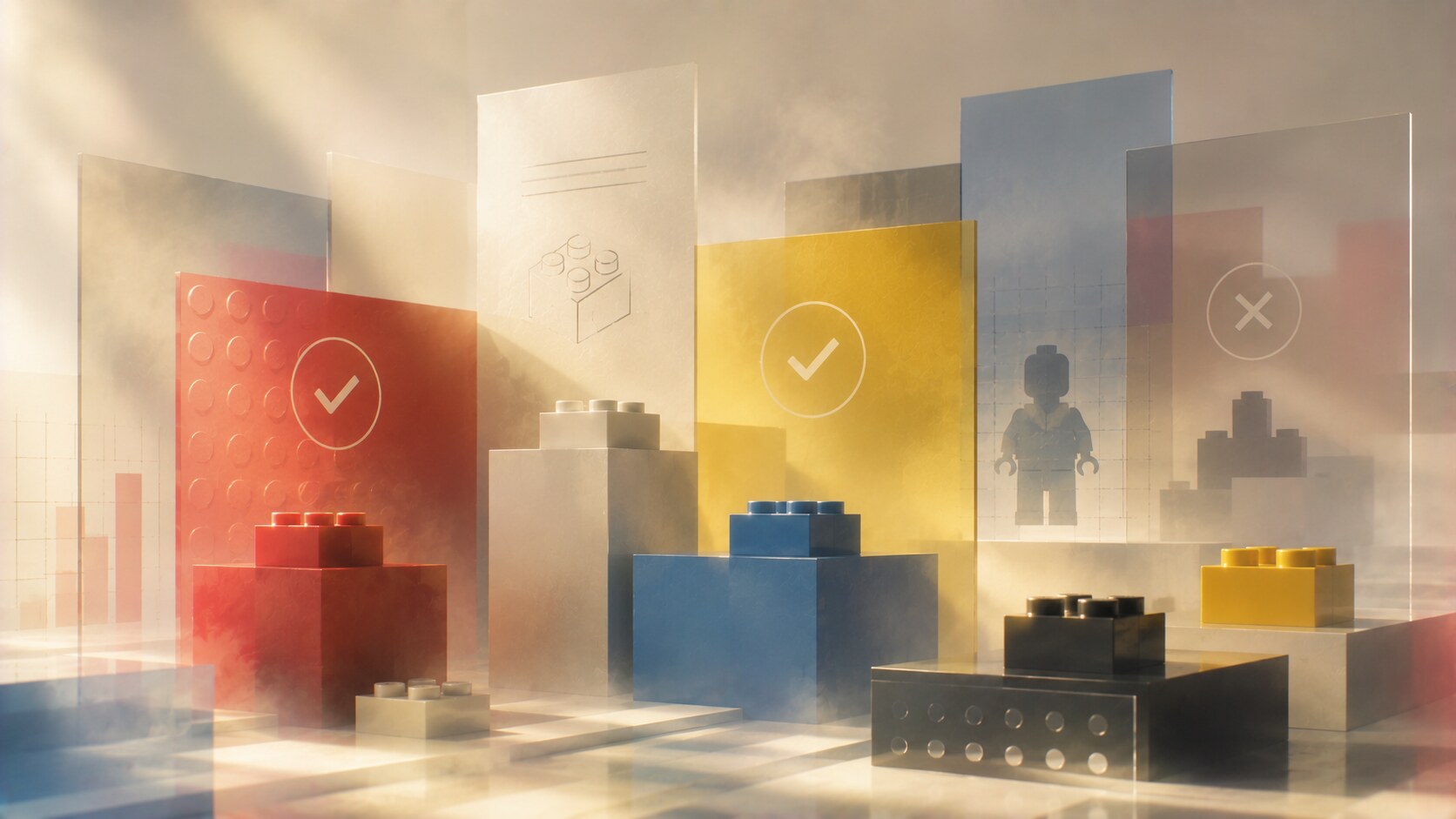 LEGO design wins and mistakes shown through logo stability, packaging clarity, franchise growth, and the tension between system purity and expansion.