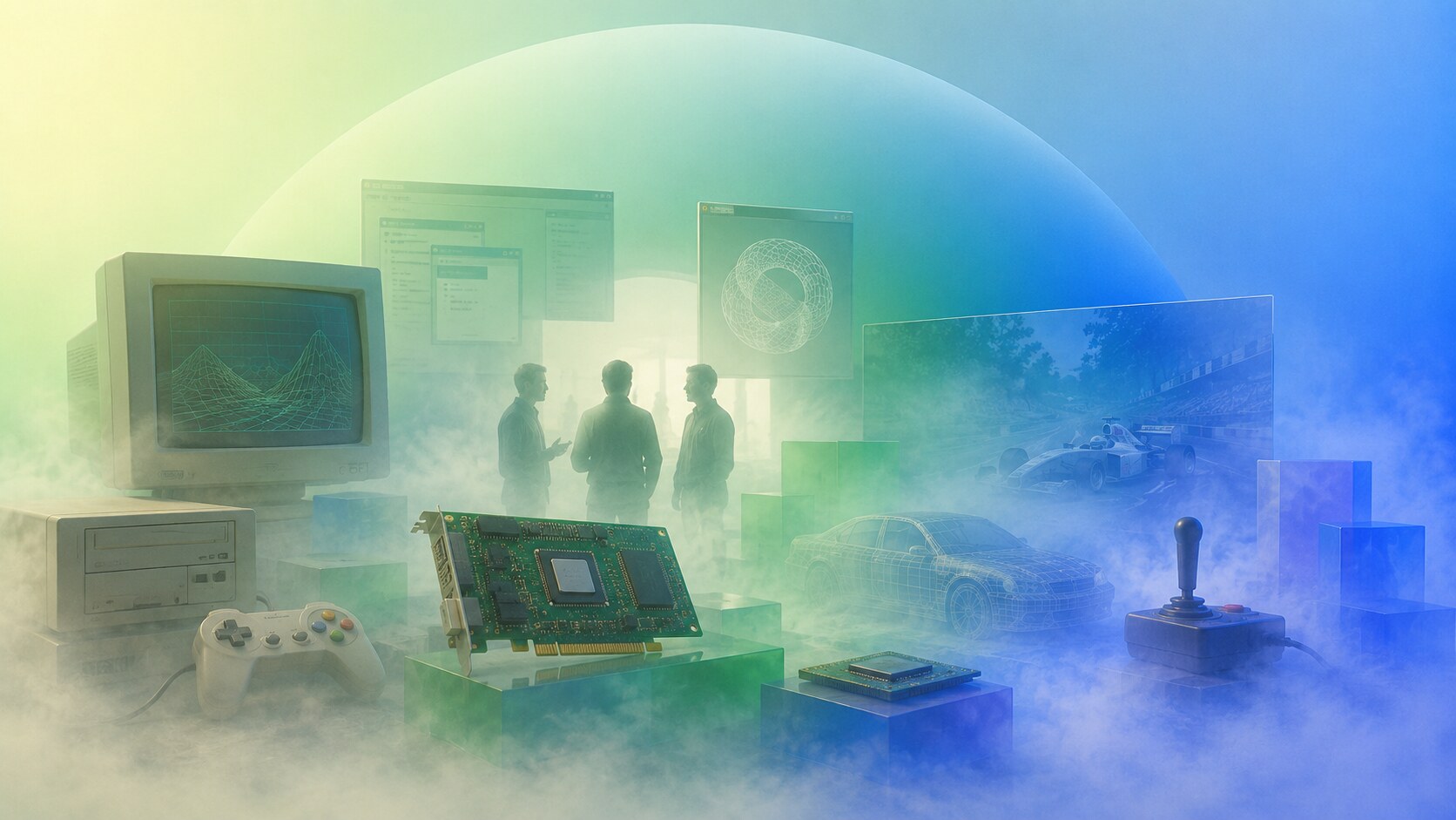 Early NVIDIA company story with 1990s graphics-chip startup culture, founders, gaming PCs, and visual-computing ambition.