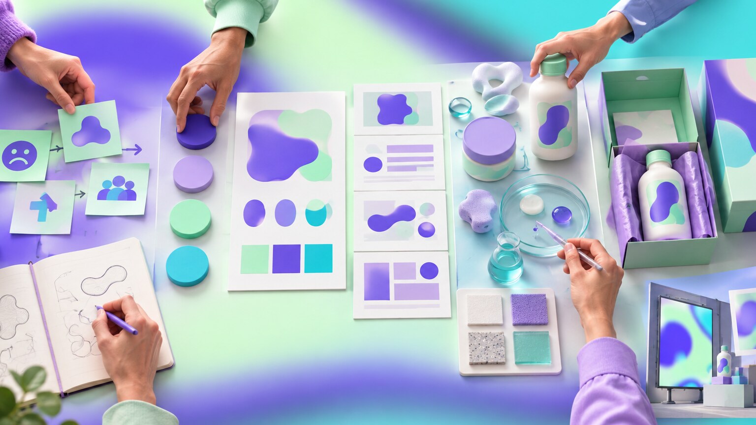 Practical branding workshop moving from customer problem and product proof to naming, visual identity, copy, prototype, production test and launch.