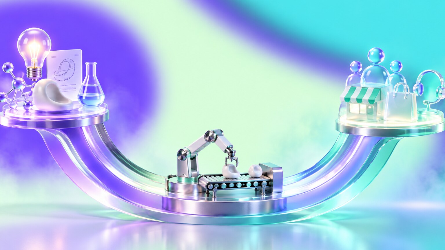 Smiling curve showing higher value in research, design and intellectual property, lower standardized assembly value, and higher branding, retail and service value.