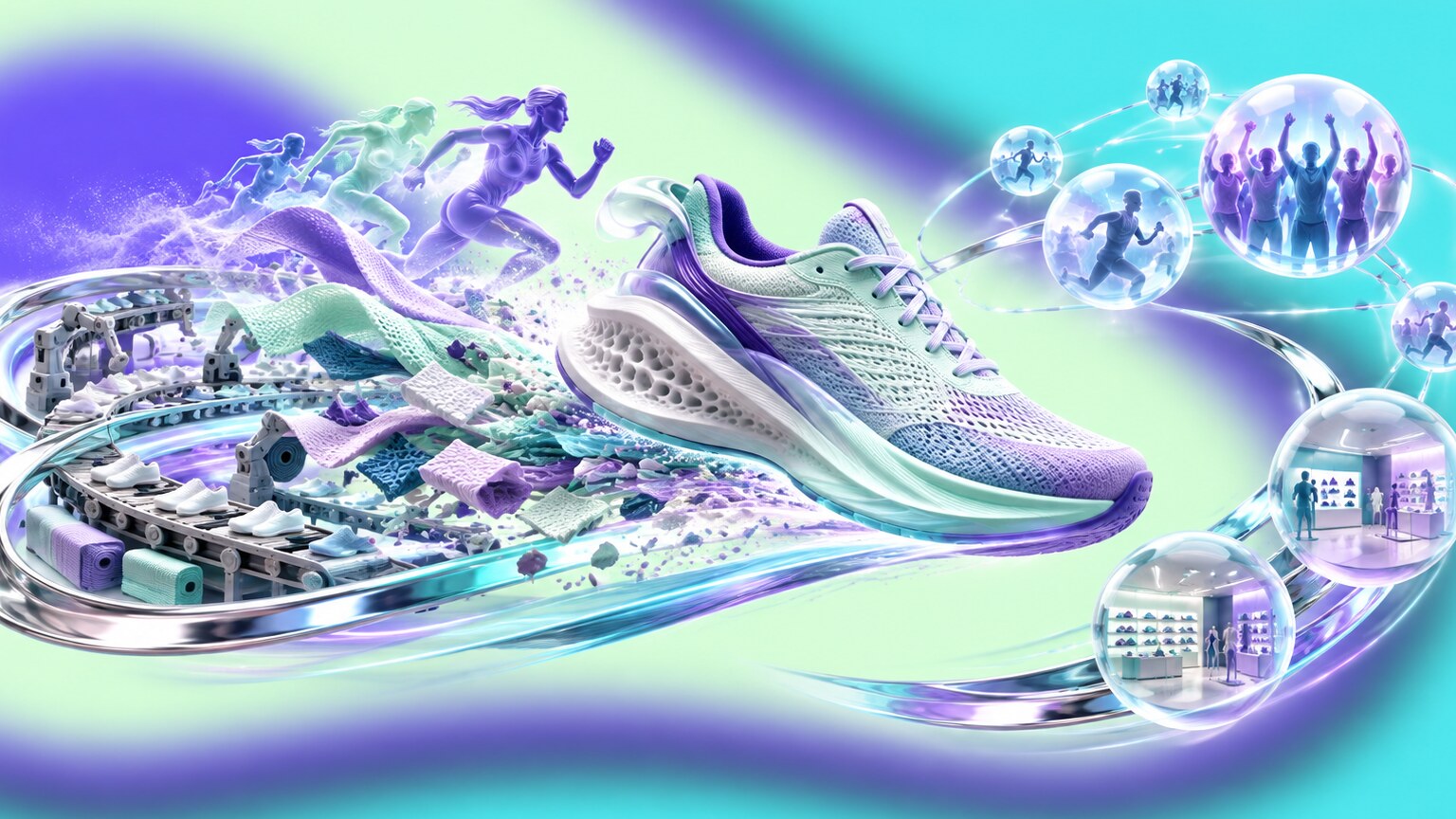 Nike value system with the Swoosh, athlete storytelling, shoe innovation, contract factories, retail and digital community.